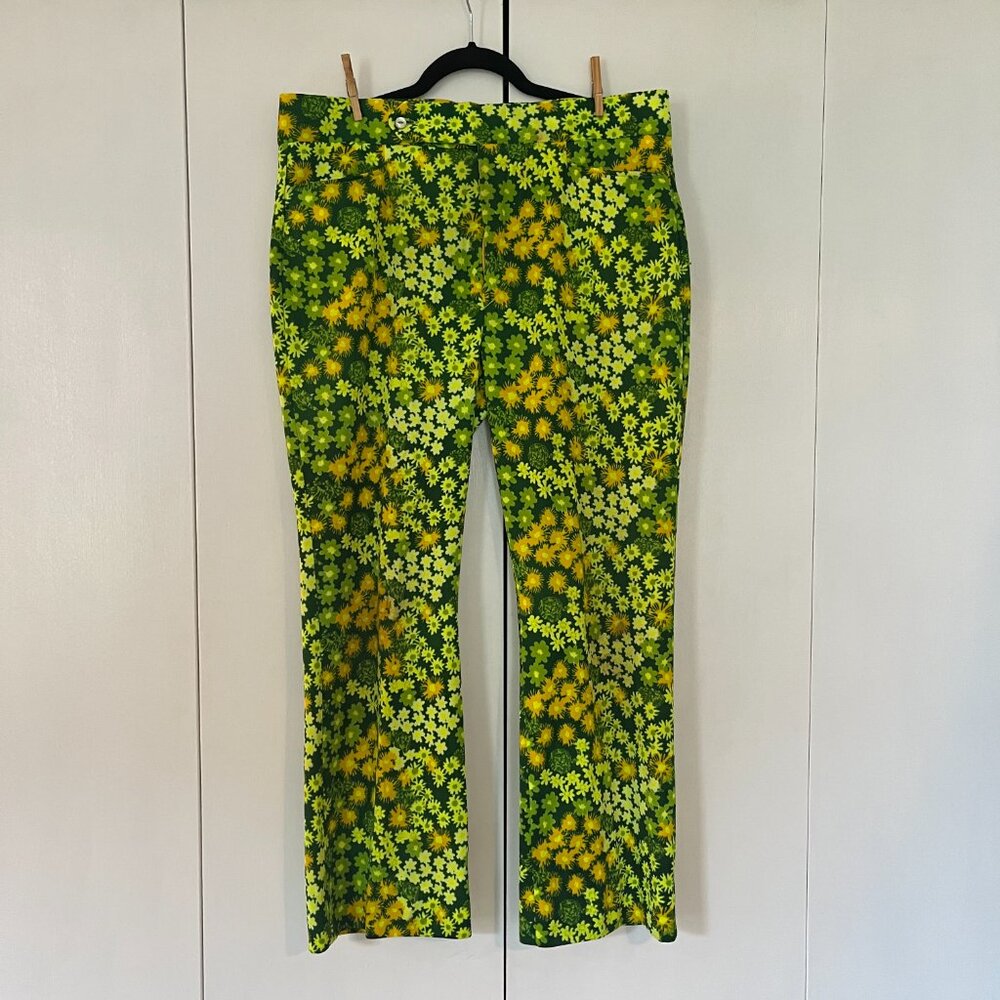 Vintage Neon Green Plant and Cat Lily Pulitzer Mens Stuff 70s Pants Trousers